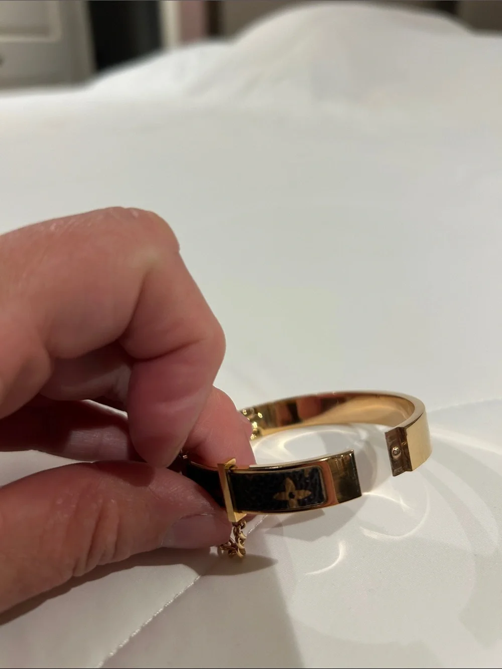 Gold and Black Designer-Inspired Monogram Bangle Bracelet 7in - Picture 4 of 4